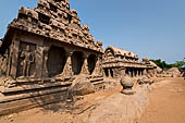 Mamallapuram - Tamil Nadu. The five Rathas. The Dharmaraja Ratha with the finial pot left on ground. 